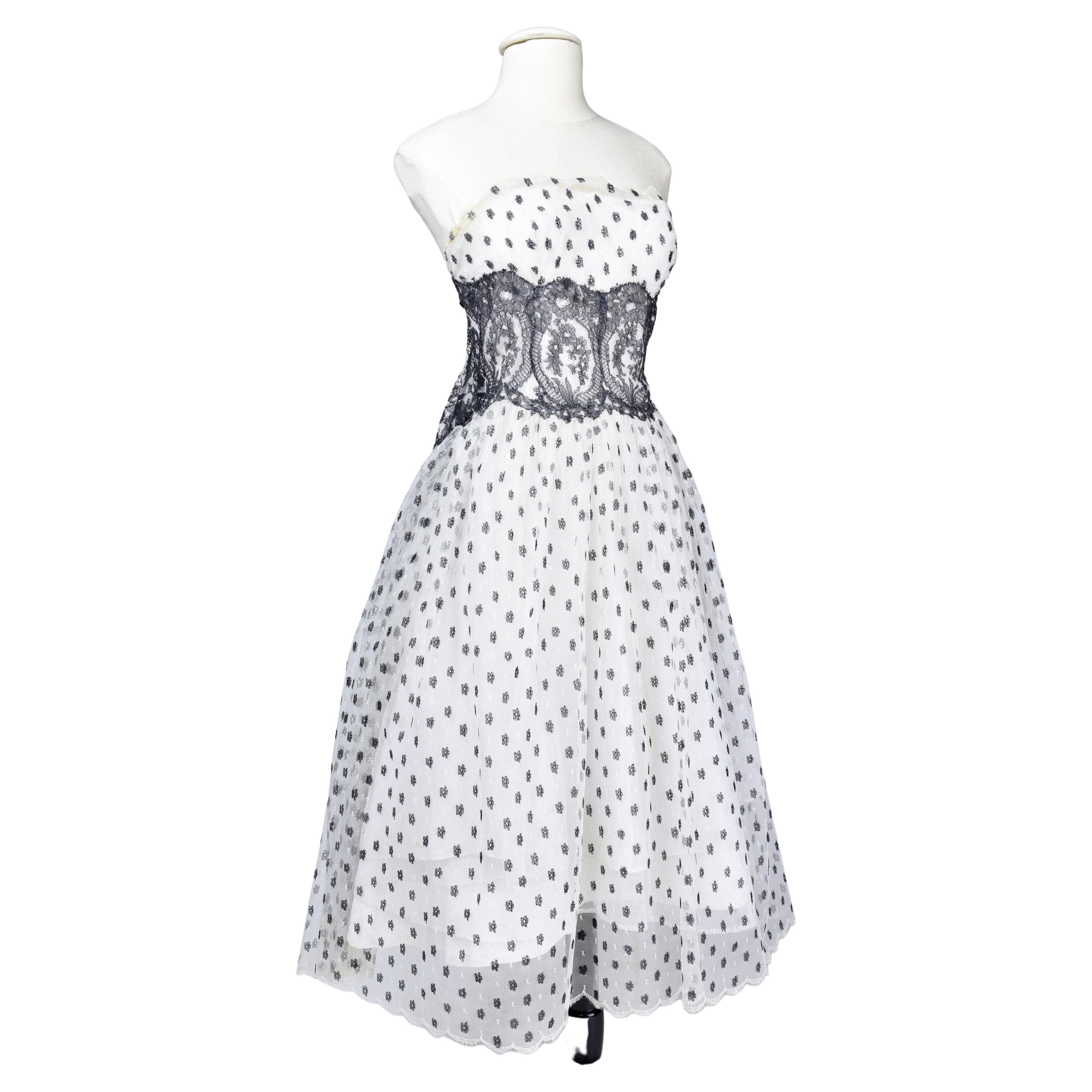 Vintage 1950s French Original Sky Blue Evening Handmade Dress With