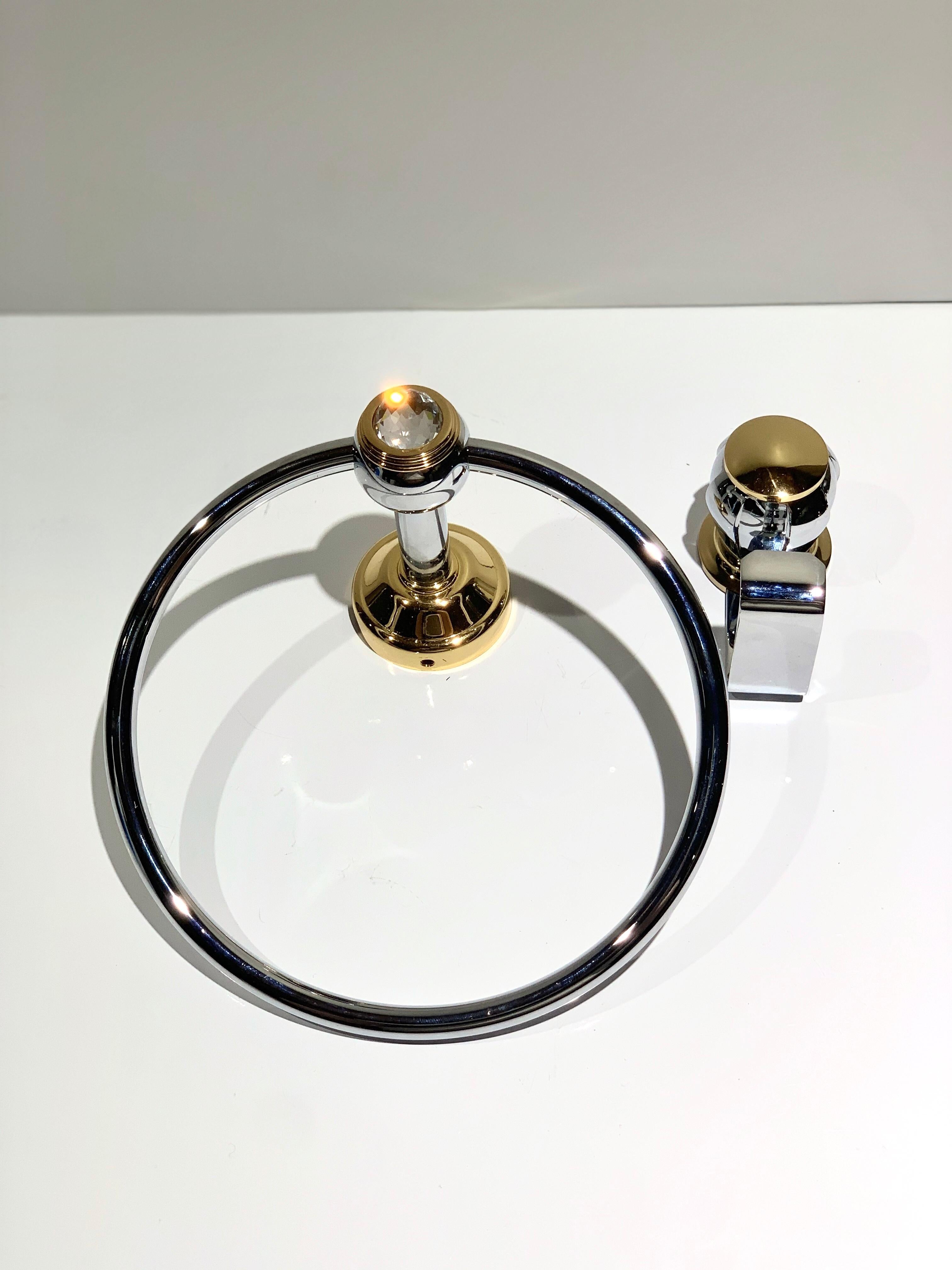 Post-Modern French Couture Cast Bronze, Gold & Swarovski Crystal Towel Ring, Serdaneli Paris For Sale