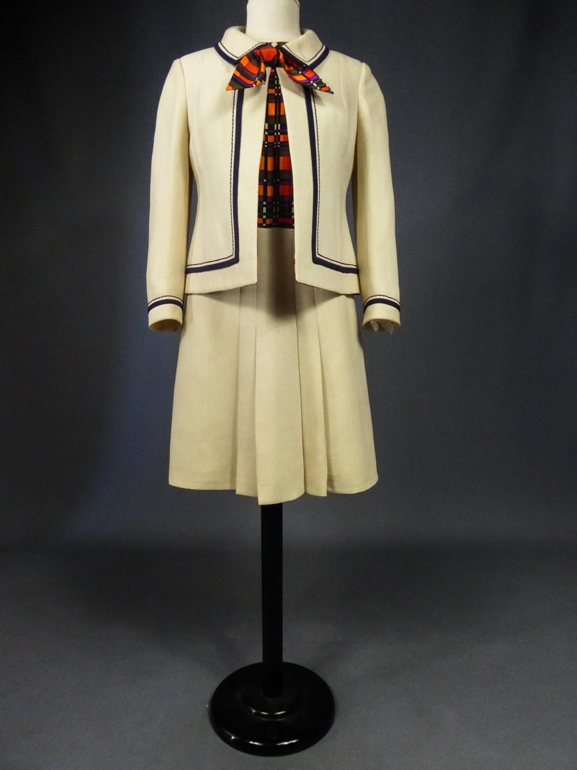 Beige French Couture Dress and Jacket in the style of Balmain Circa 1972