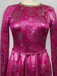 French Couture Evening Dress in Gold and Silver Fuschia Lamé Circa 1968