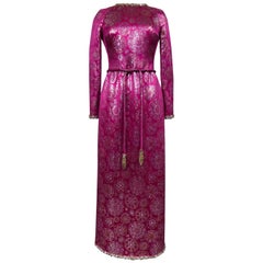 French Couture Evening Dress in Gold and Silver Fuschia Lamé Circa 1968