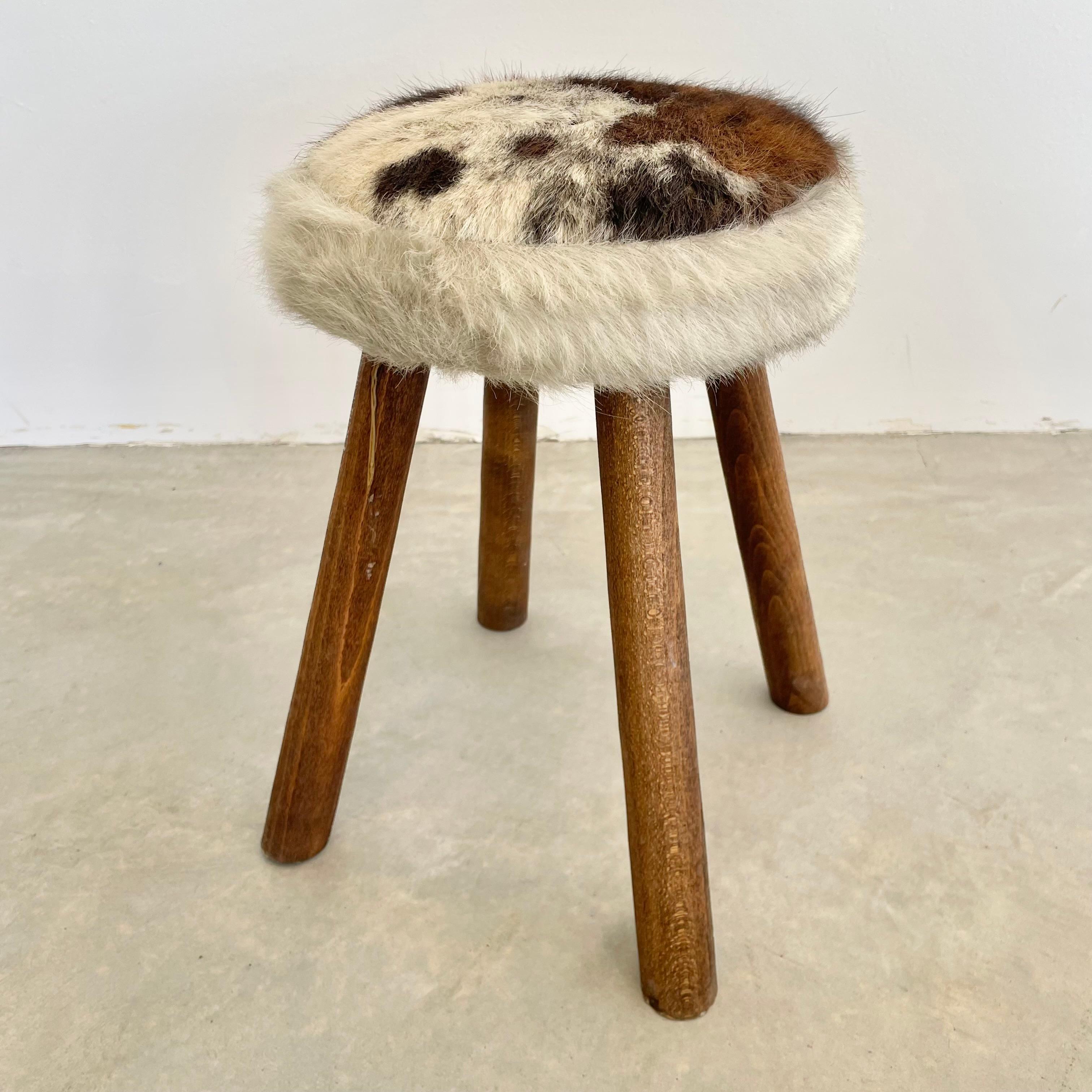 French Cowhide and Wood Stool, 1960s France For Sale 3