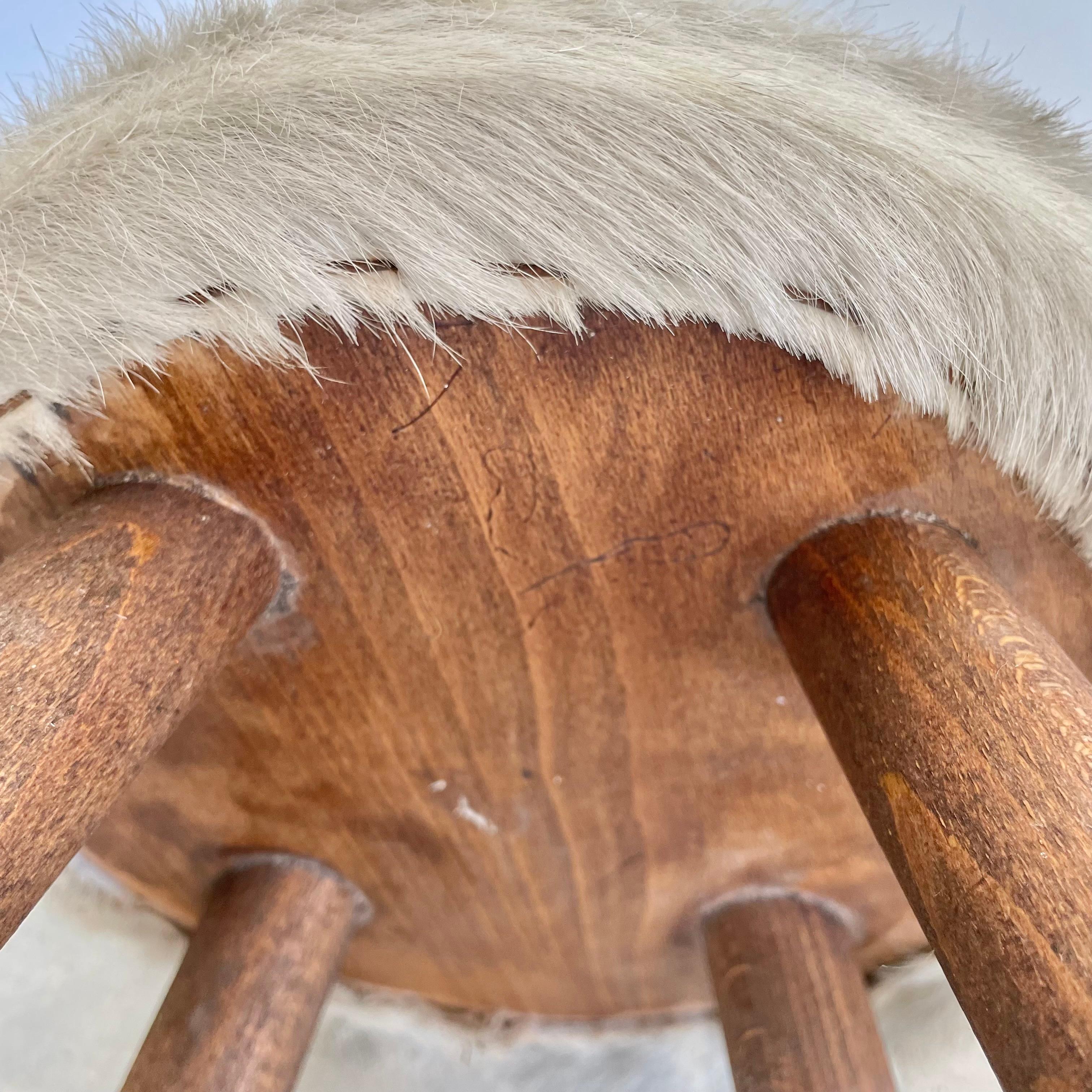 French Cowhide and Wood Stool, 1960s France For Sale 5