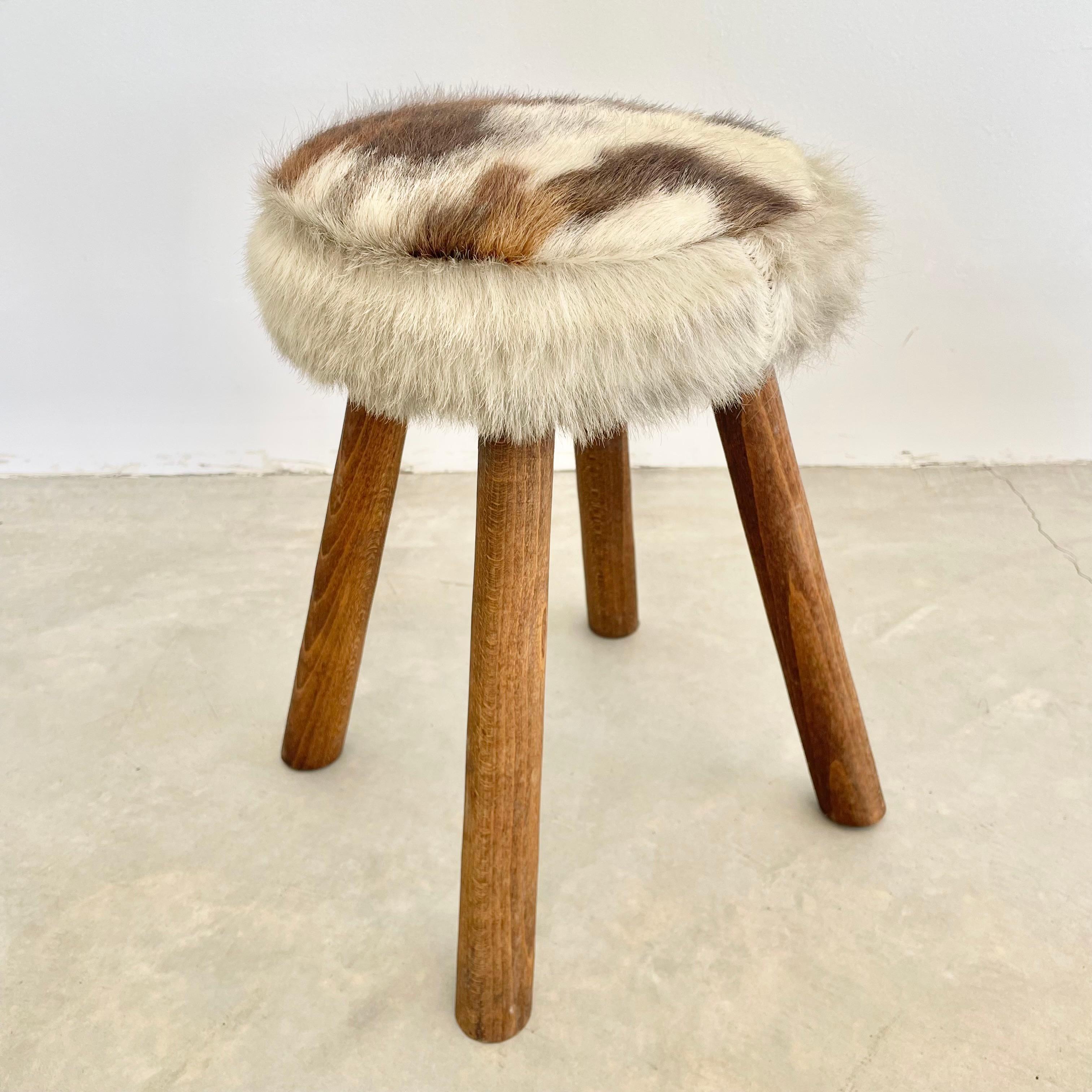 French Cowhide and Wood Stool, 1960s France In Good Condition For Sale In Los Angeles, CA