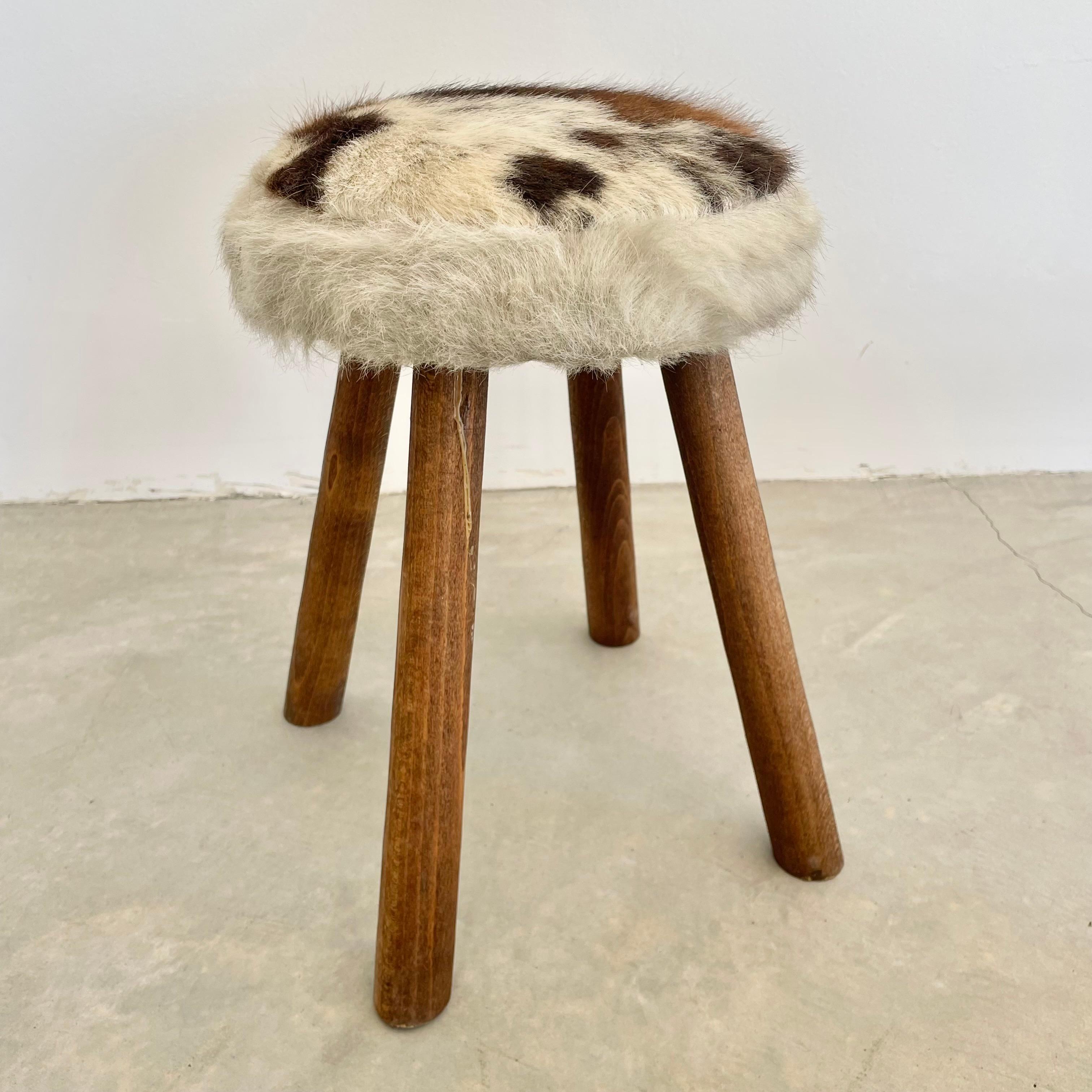 French Cowhide and Wood Stool, 1960s France For Sale 1
