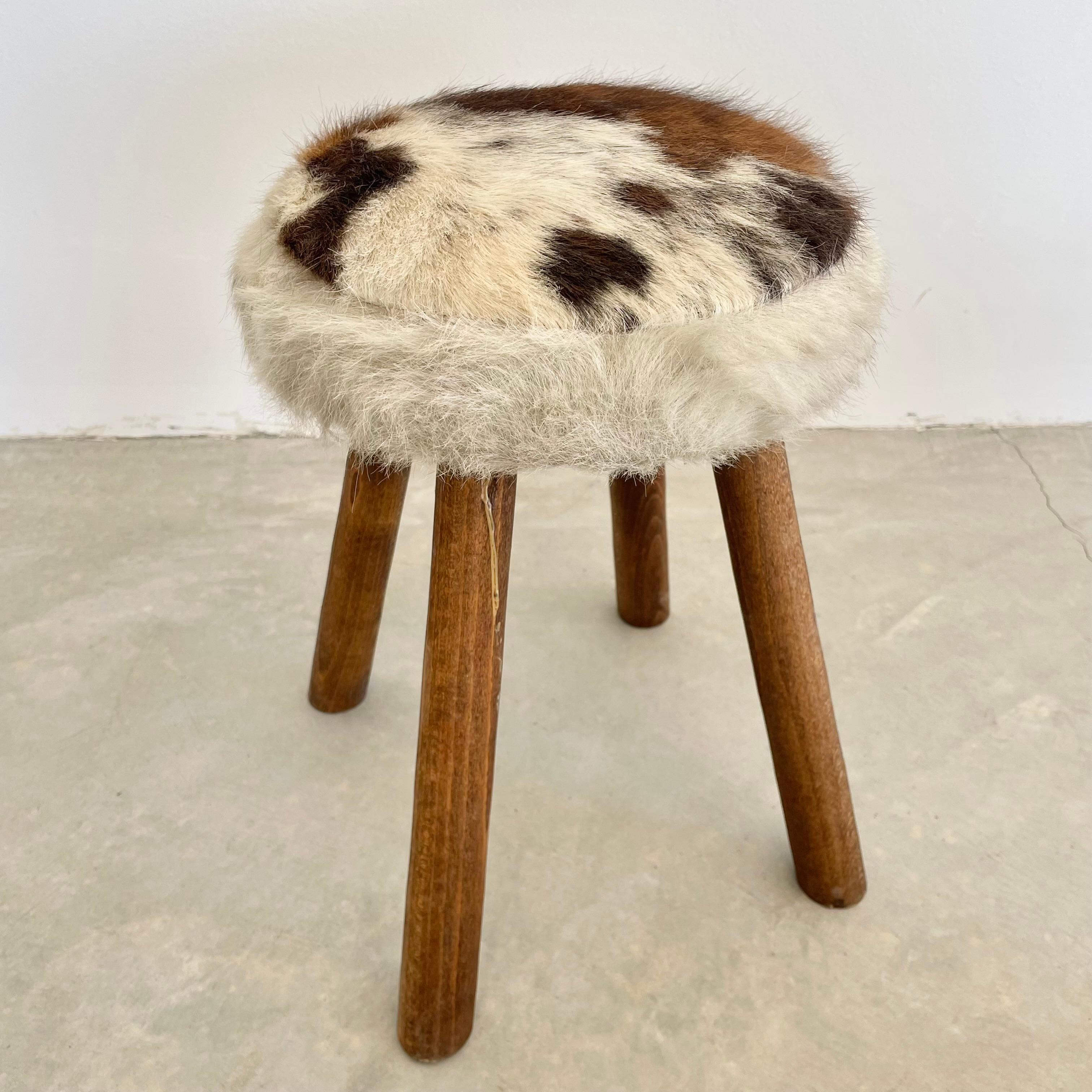 French Cowhide and Wood Stool, 1960s France For Sale 2
