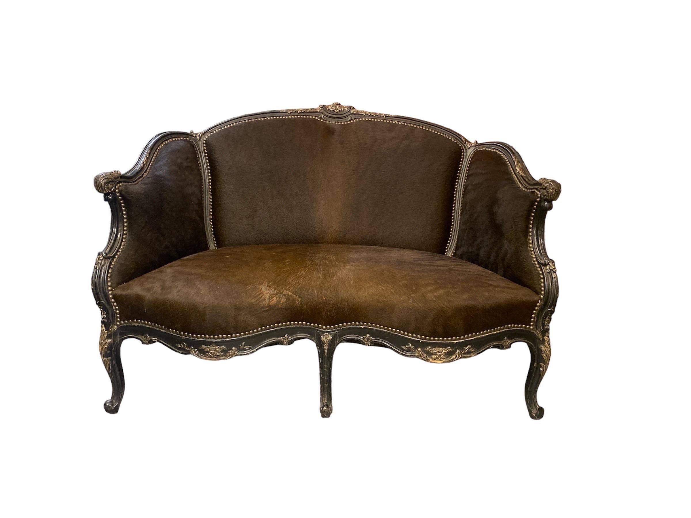 1950’s French cowhide zebra settee 