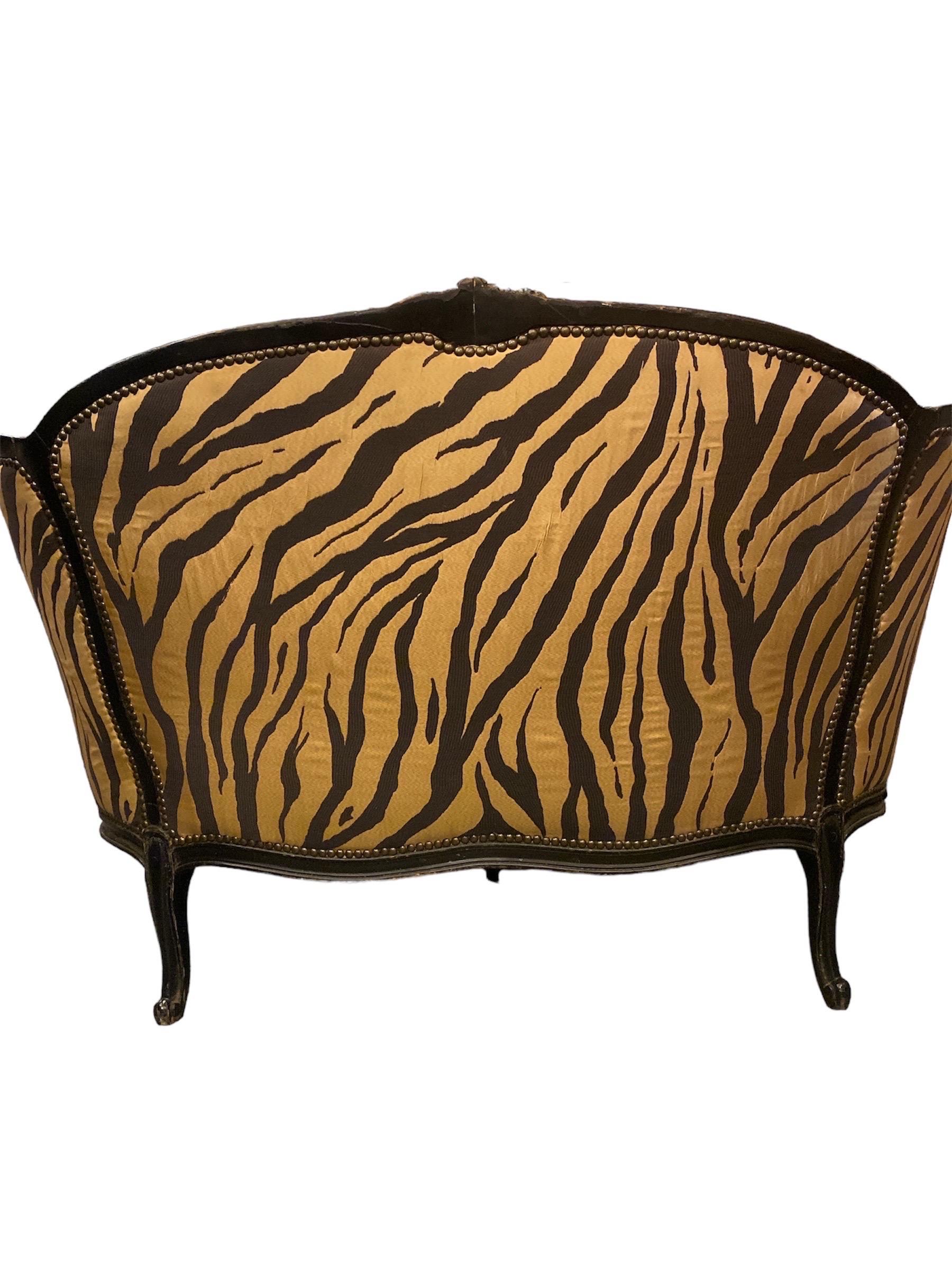 French Provincial French Cowhide Zebra Settee