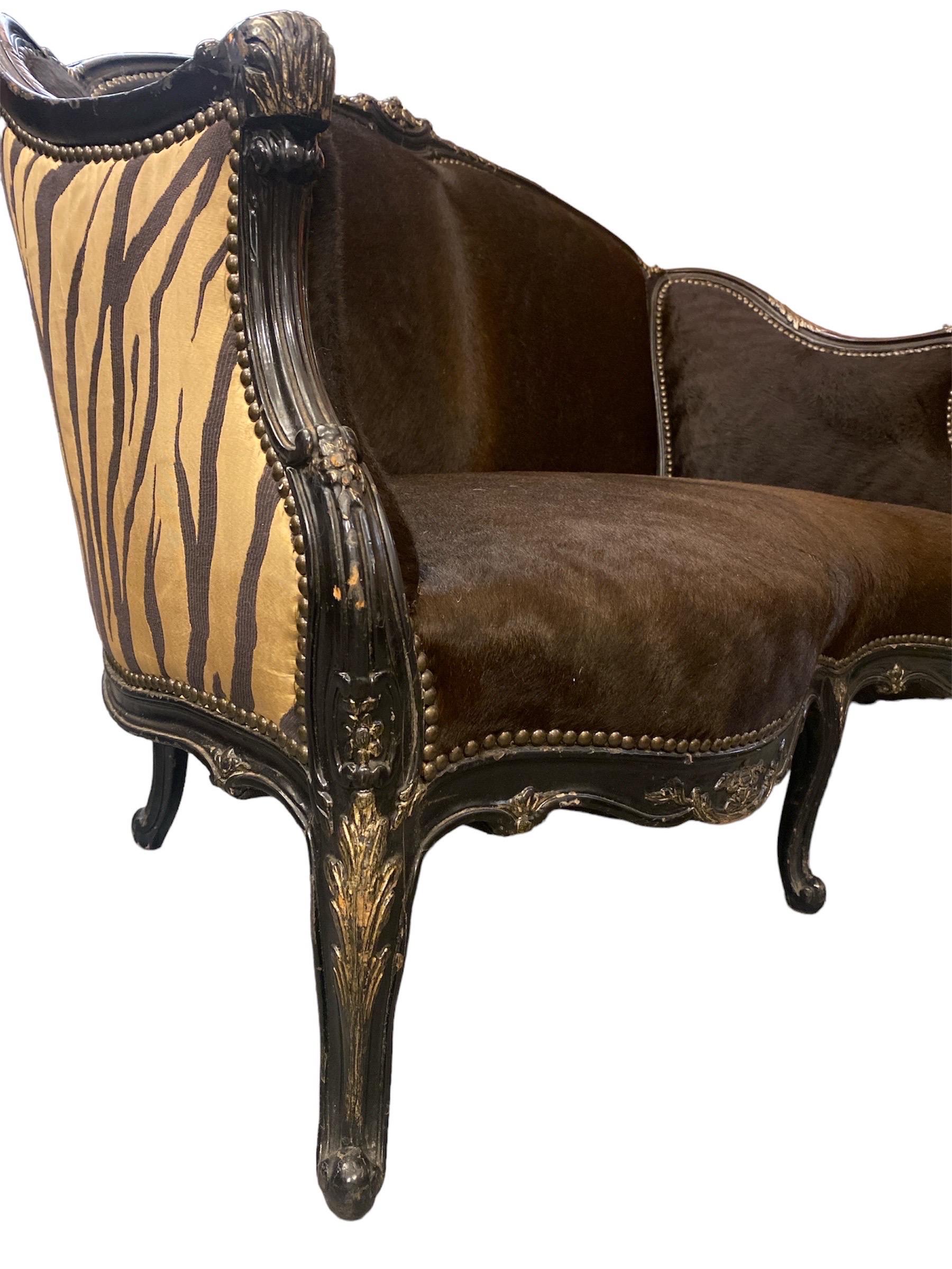 French Cowhide Zebra Settee In Excellent Condition In Pasadena, CA