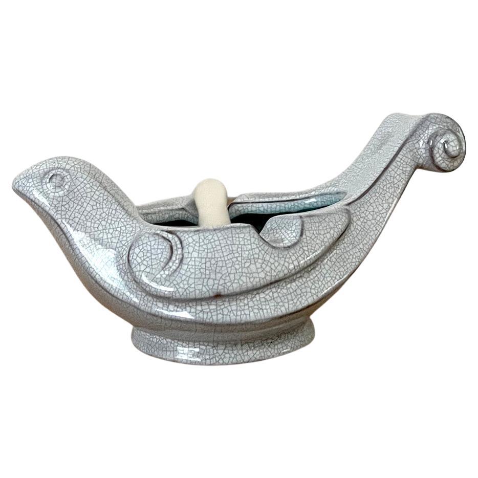 French Crackle Ceramic Dove Mortar & Pestle For Sale