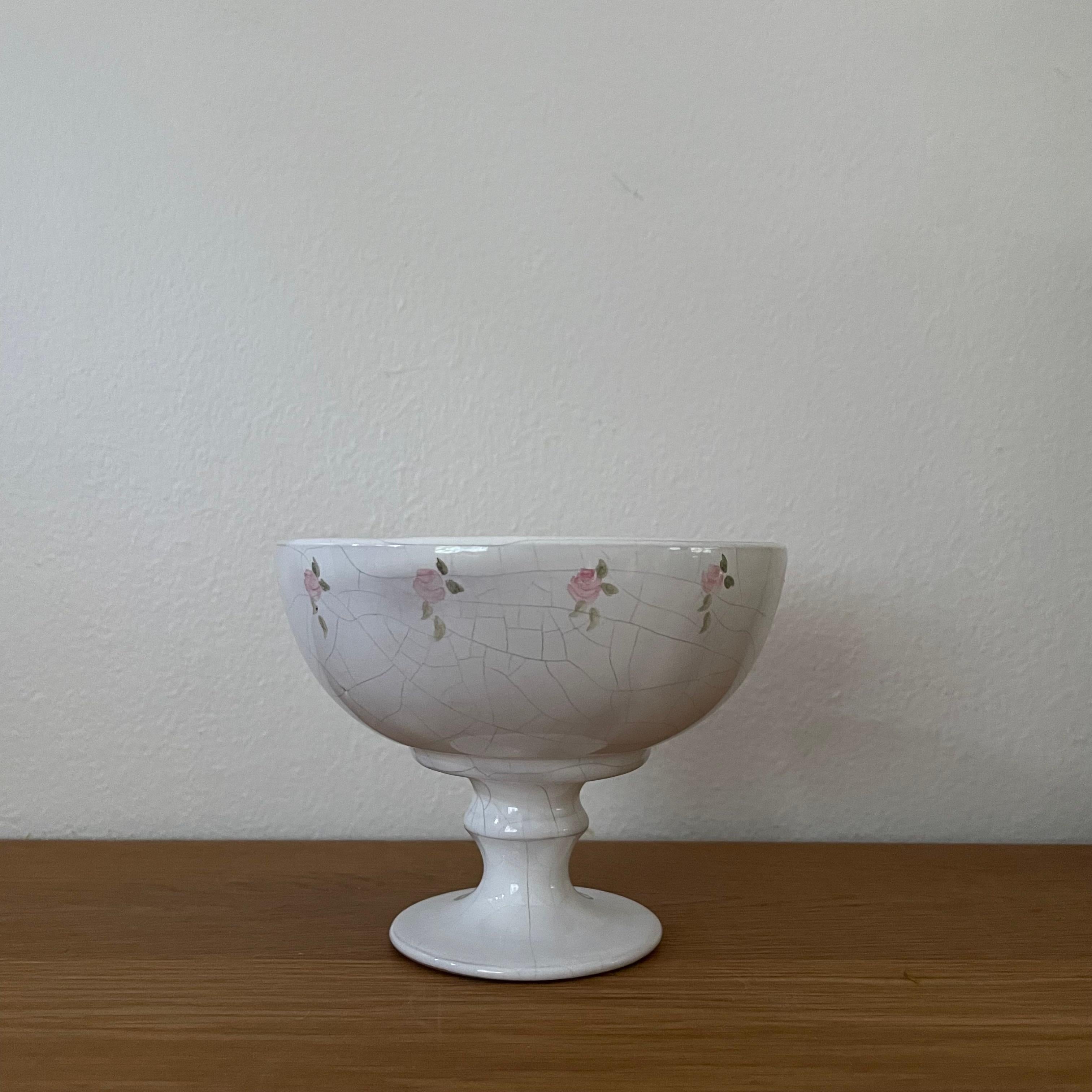 French Crackle Ceramic Footed Bowl In Good Condition For Sale In Los Angeles, CA