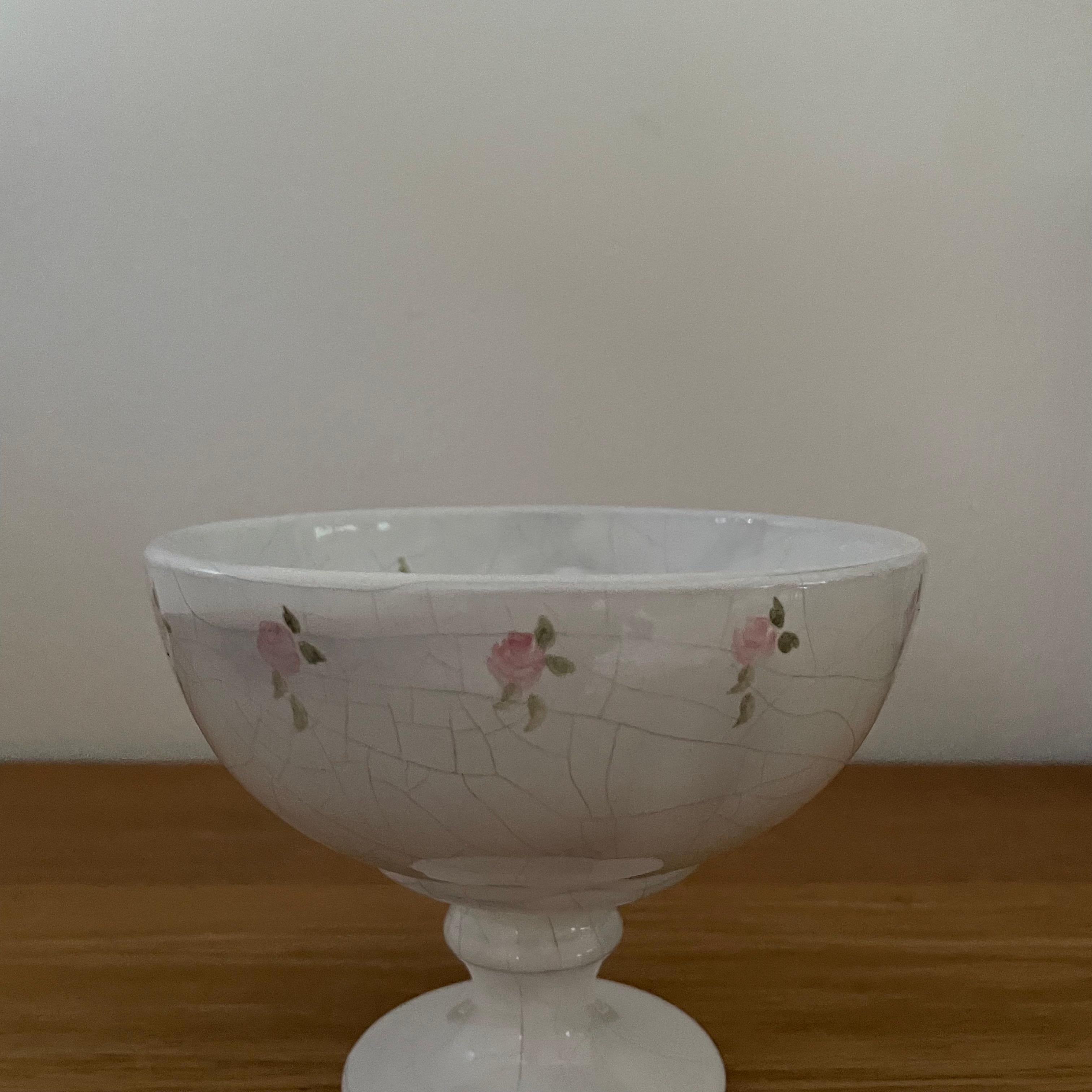 Mid-20th Century French Crackle Ceramic Footed Bowl For Sale