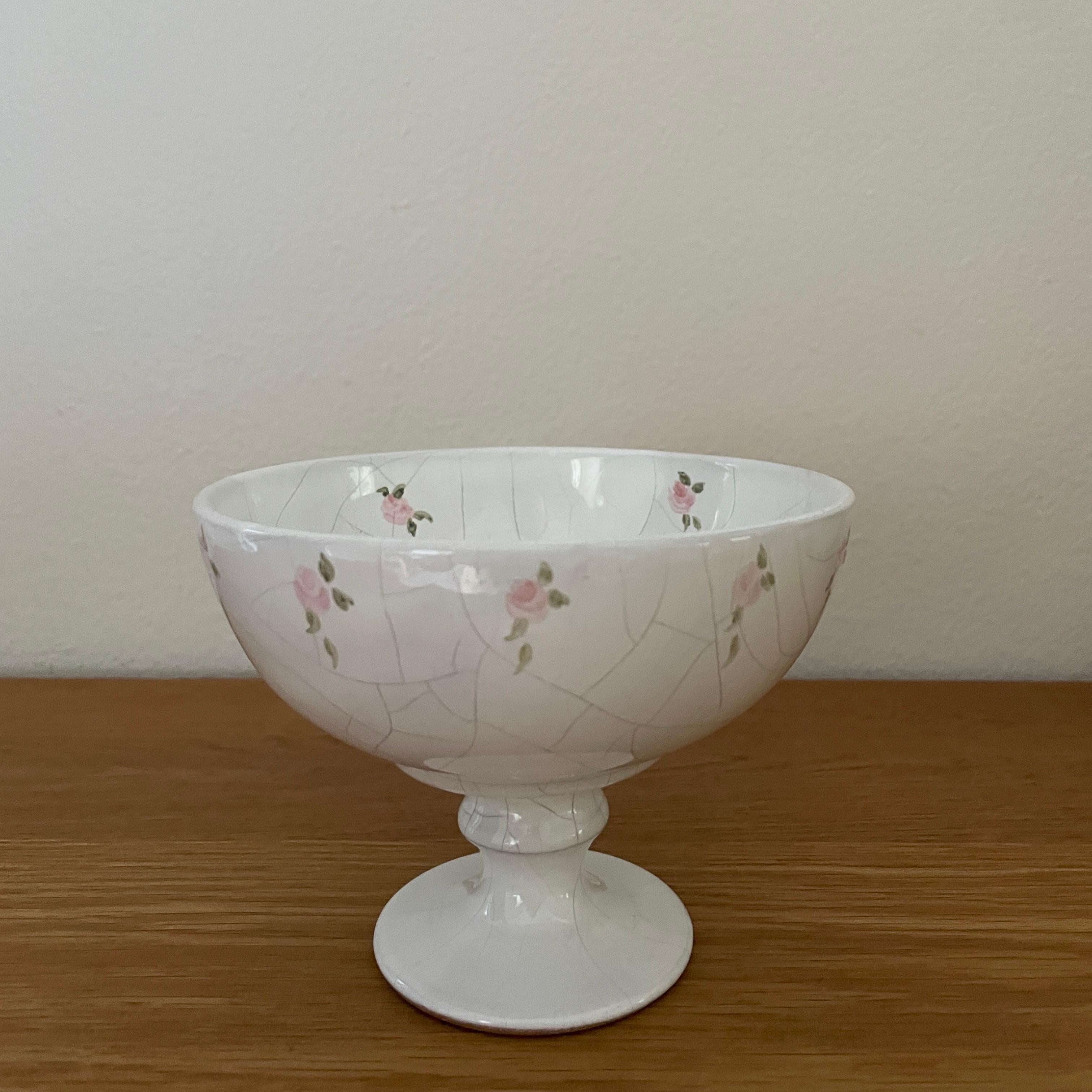 French Crackle Ceramic Footed Bowl For Sale 2