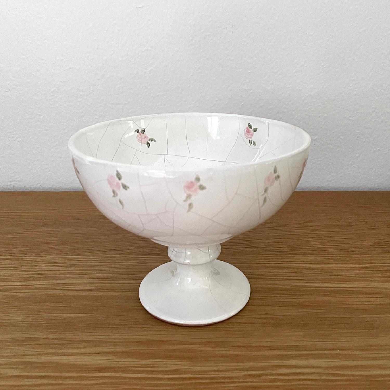 French Crackle Ceramic Footed Bowl For Sale 4