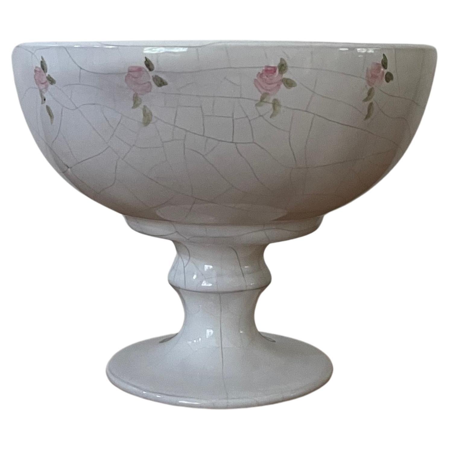 French Crackle Ceramic Footed Bowl For Sale