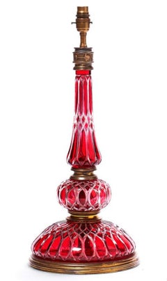 French Cranberry Cut Glass and Gilt Metal Mounted 19th Century Table Lamps