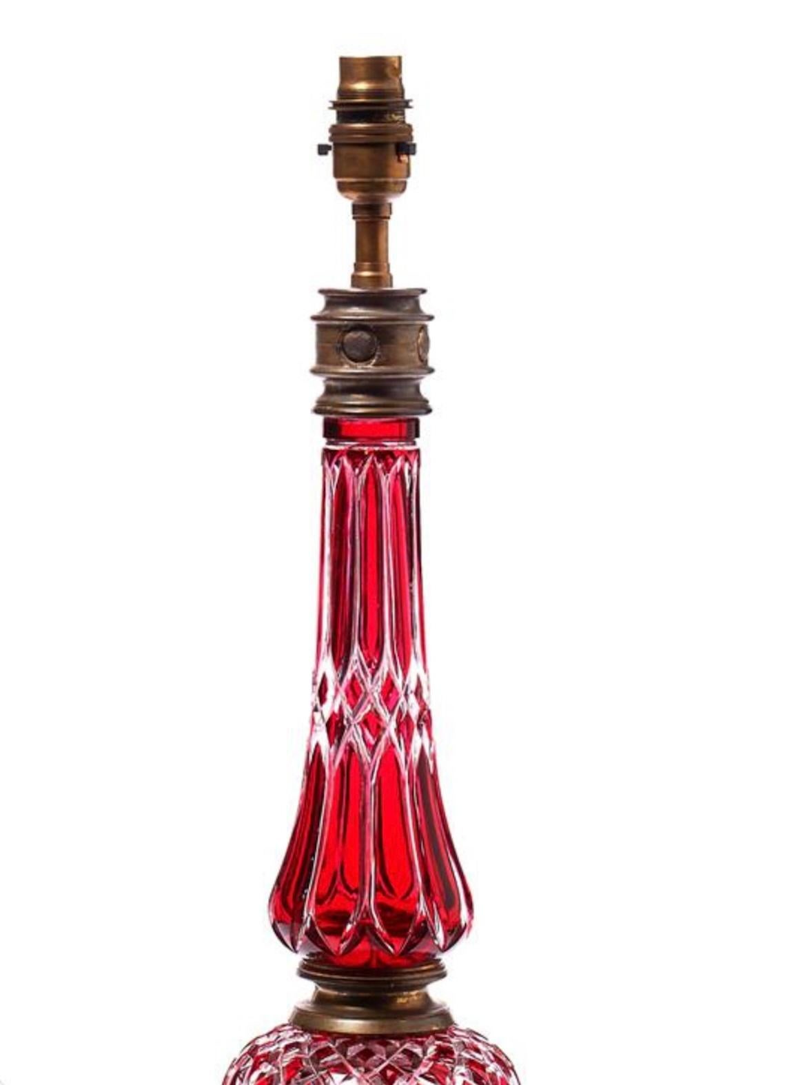 French Cranberry Cut Glass and Gilt Metal Mounted 19th Century Table Lamps In Good Condition For Sale In London, GB