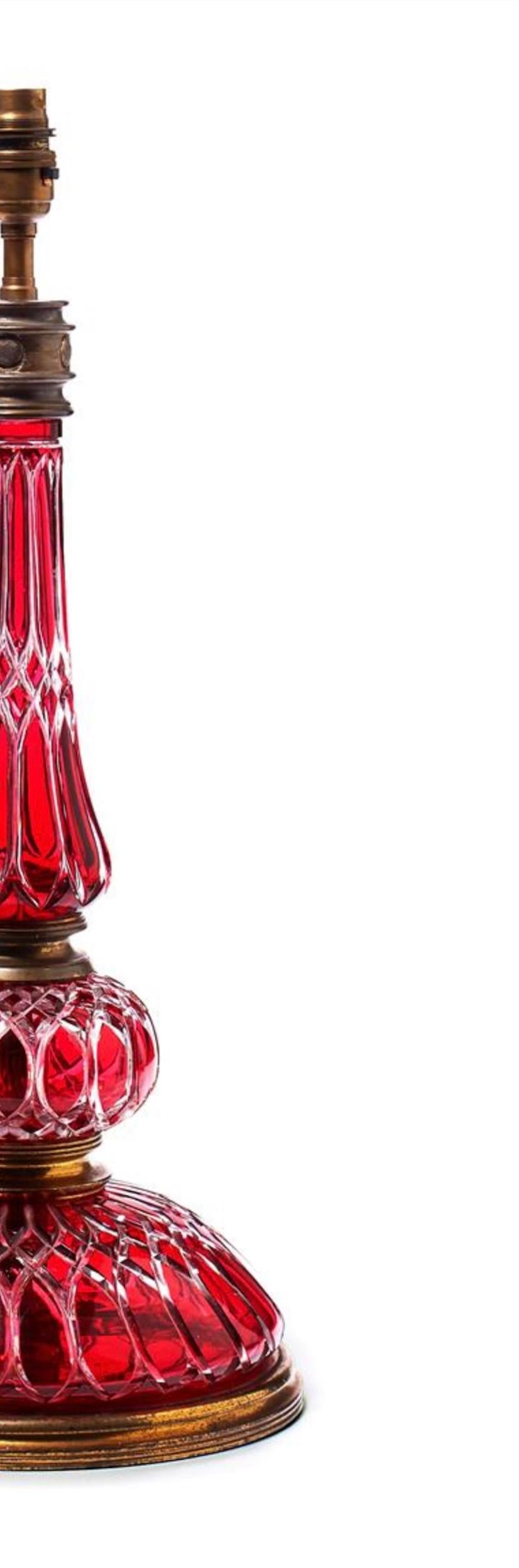 French Cranberry Cut Glass and Gilt Metal Mounted 19th Century Table Lamps For Sale 2