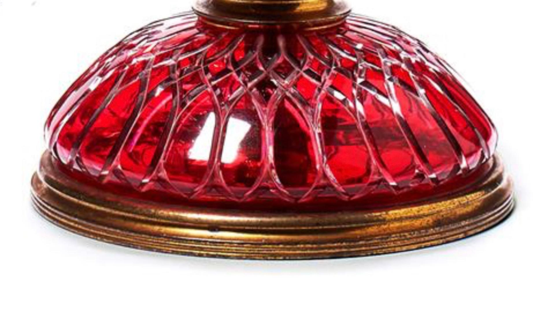 French Cranberry Cut Glass and Gilt Metal Mounted 19th Century Table Lamps For Sale 3