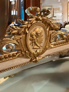 French cream paint and gilt wood neoclassical wall mirror