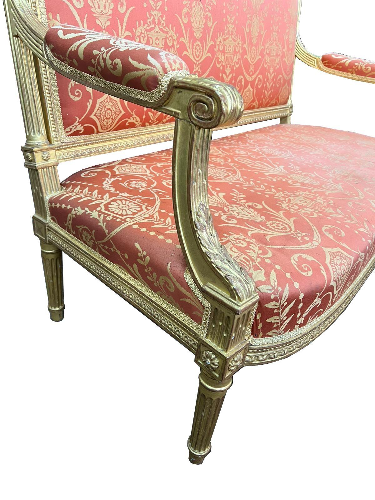 Hand-Painted French Cream painted Louis XVI style sofa, circa 1900 For Sale