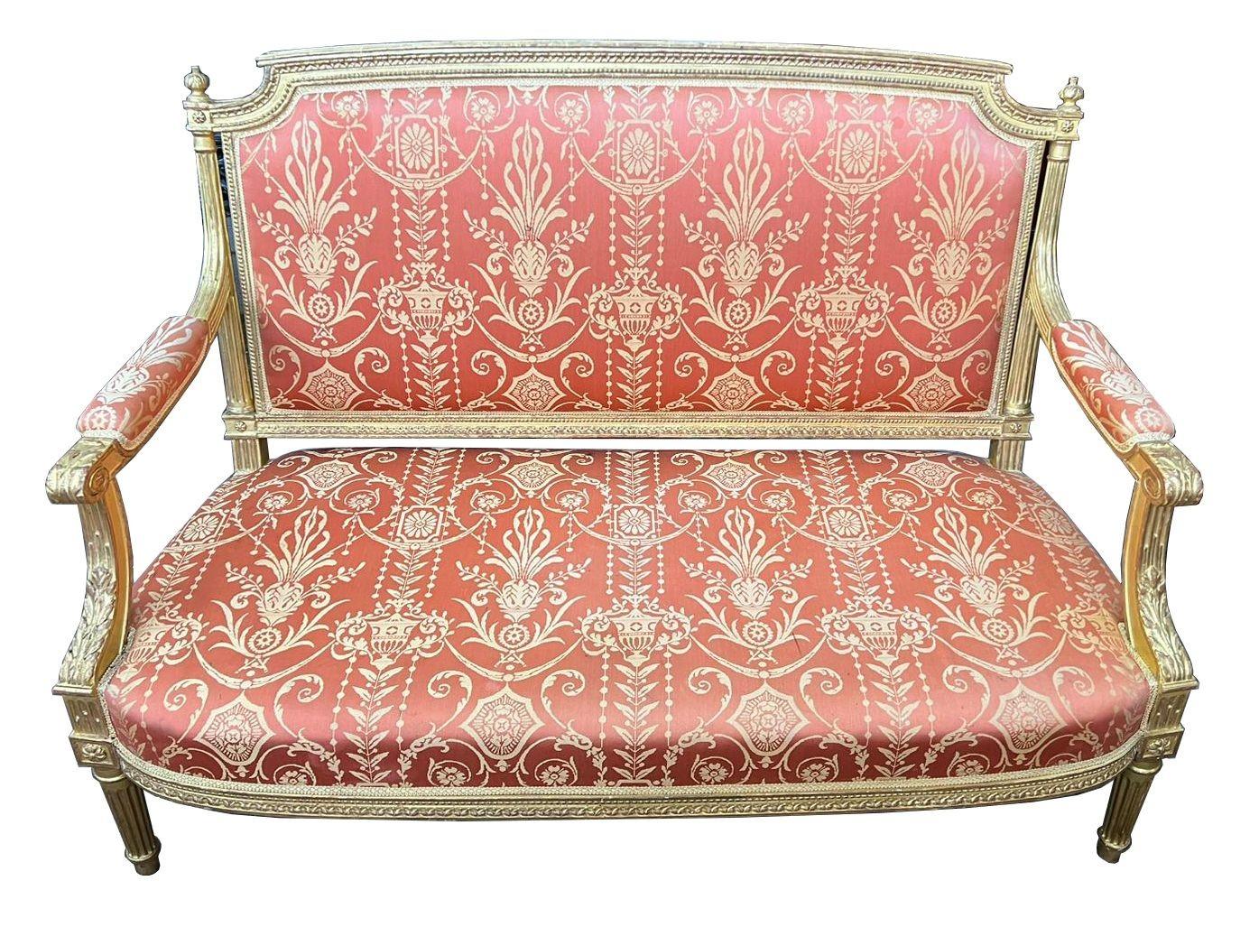 Französisches cremefarbenes Sofa im Louis-XVI-Stil, um 1900 im Zustand „Gut“ im Angebot in Brighton, Sussex