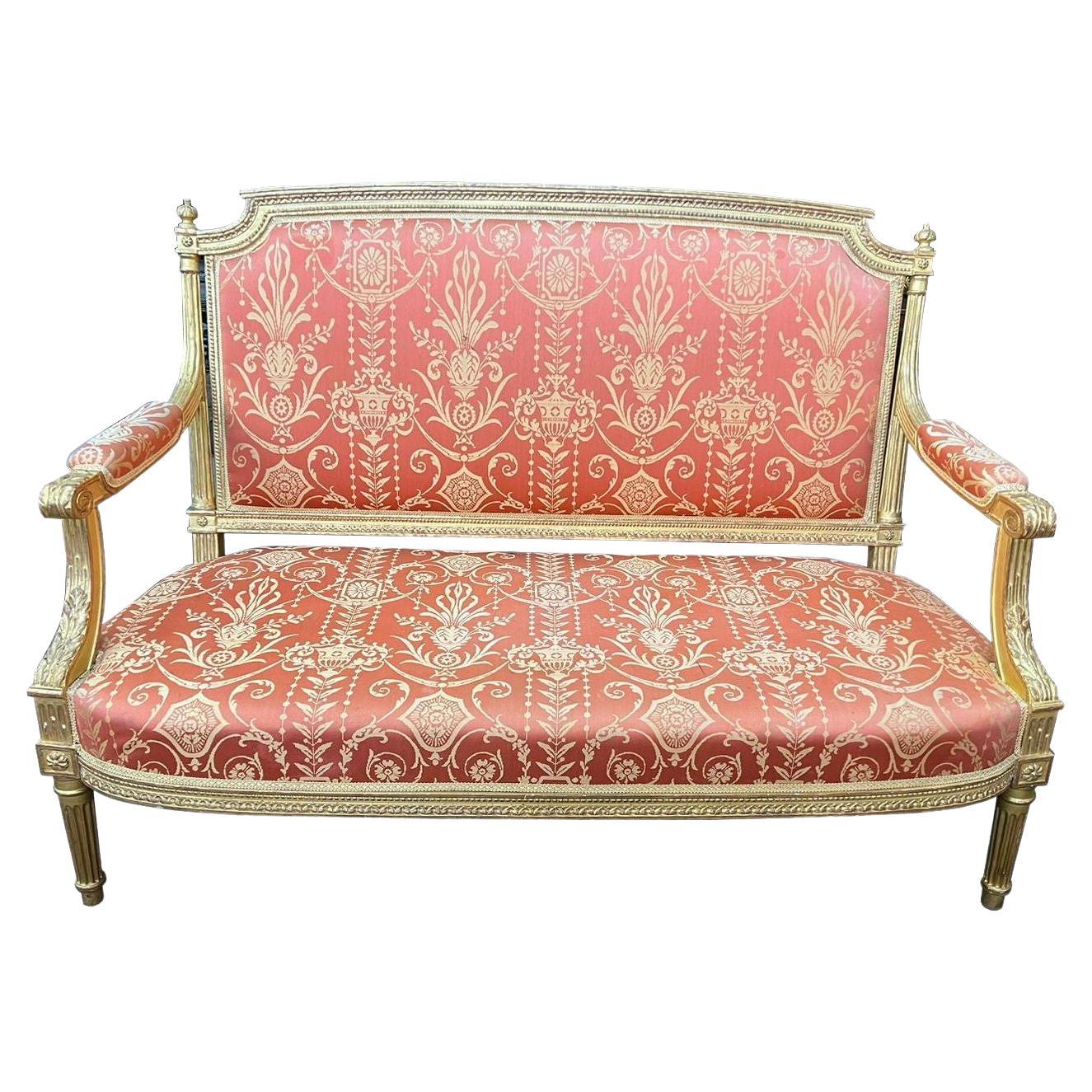 Französisches cremefarbenes Sofa im Louis-XVI-Stil, um 1900