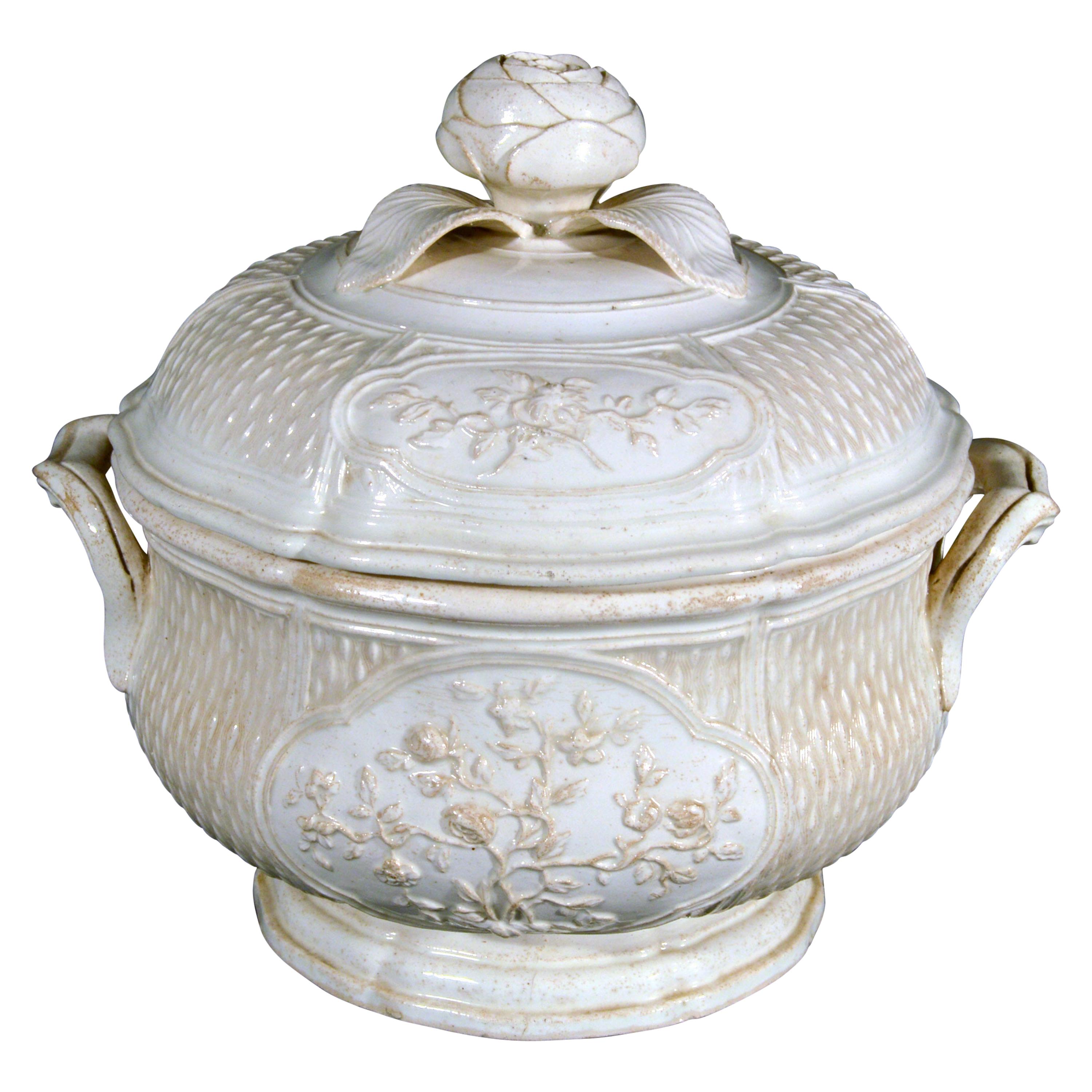 French Creamware or Faience Fine Soup Tureen, PontAuxChoux For Sale