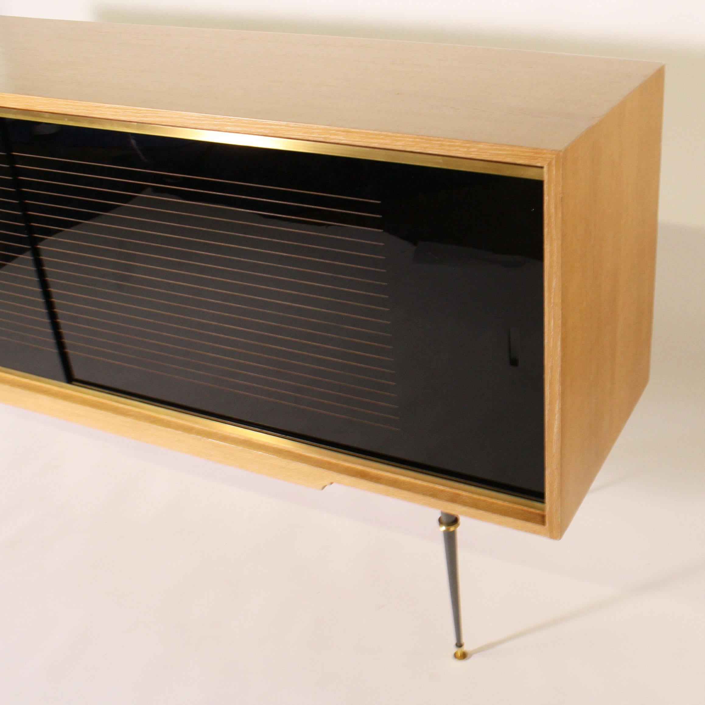 French Credenza in Oak with Opaline Glass Drawers by Baptistin Spade, circa 1940 In Good Condition In Dallas, TX