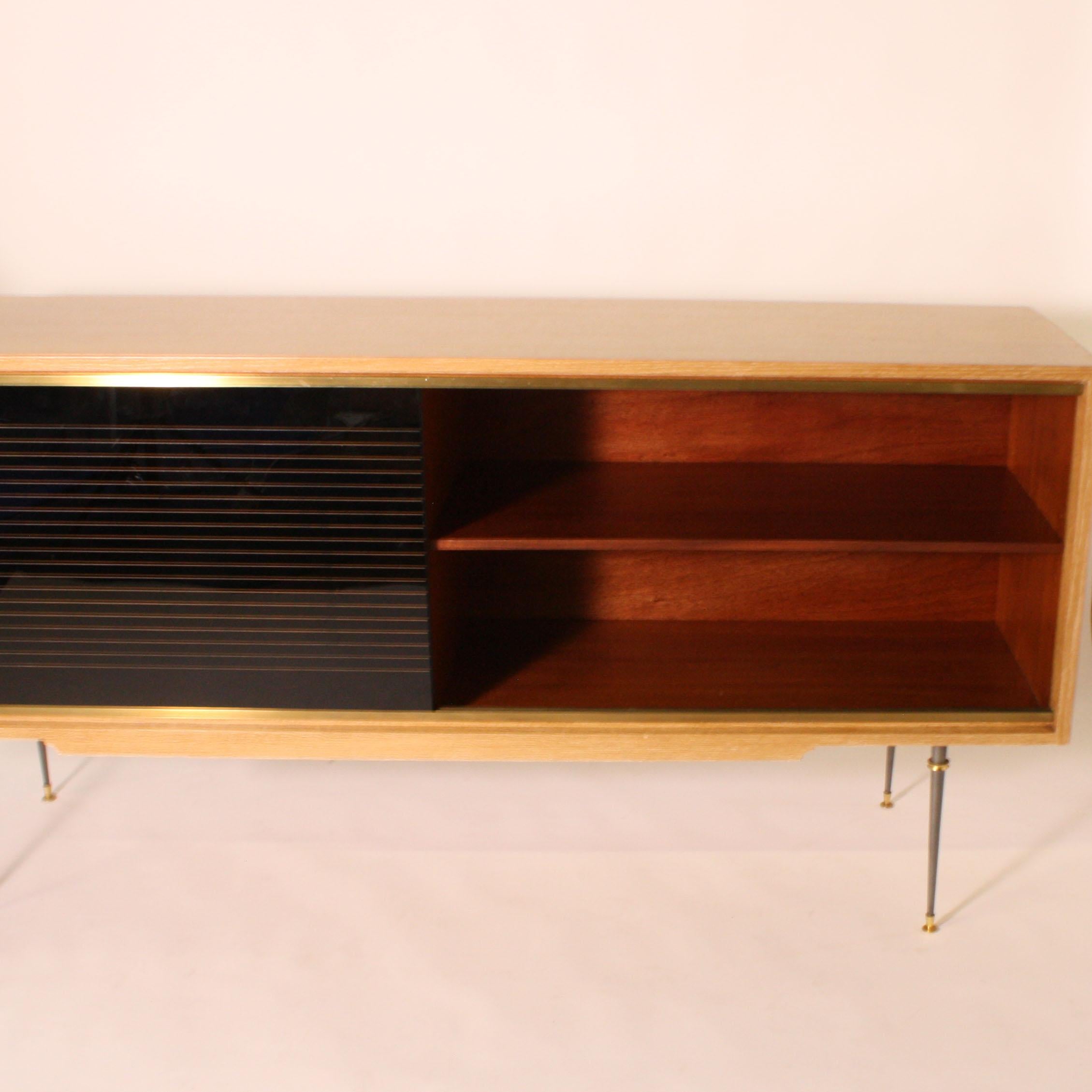 French Credenza in Oak with Opaline Glass Drawers by Baptistin Spade, circa 1940 1