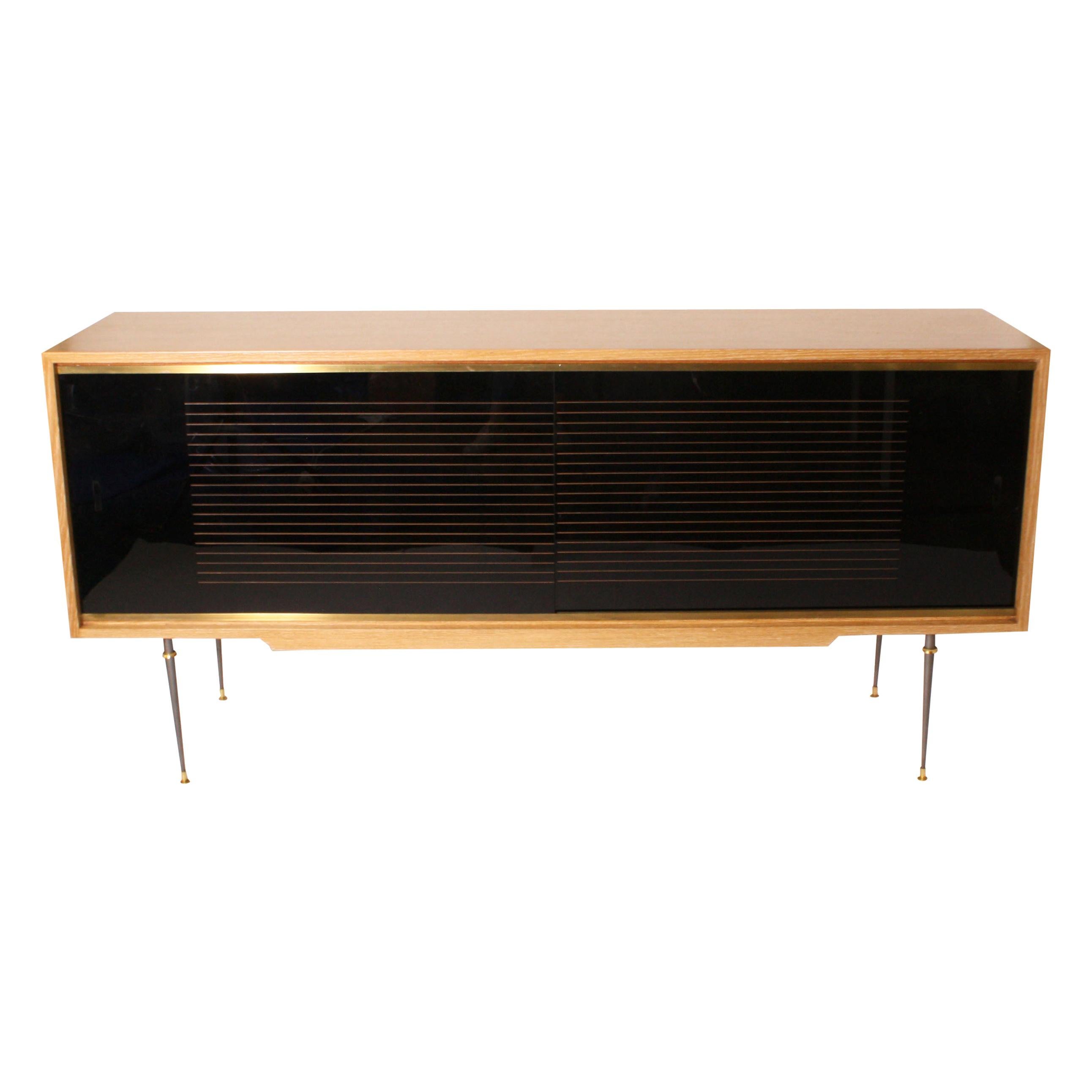 French Credenza in Oak with Opaline Glass Drawers by Baptistin Spade, circa 1940