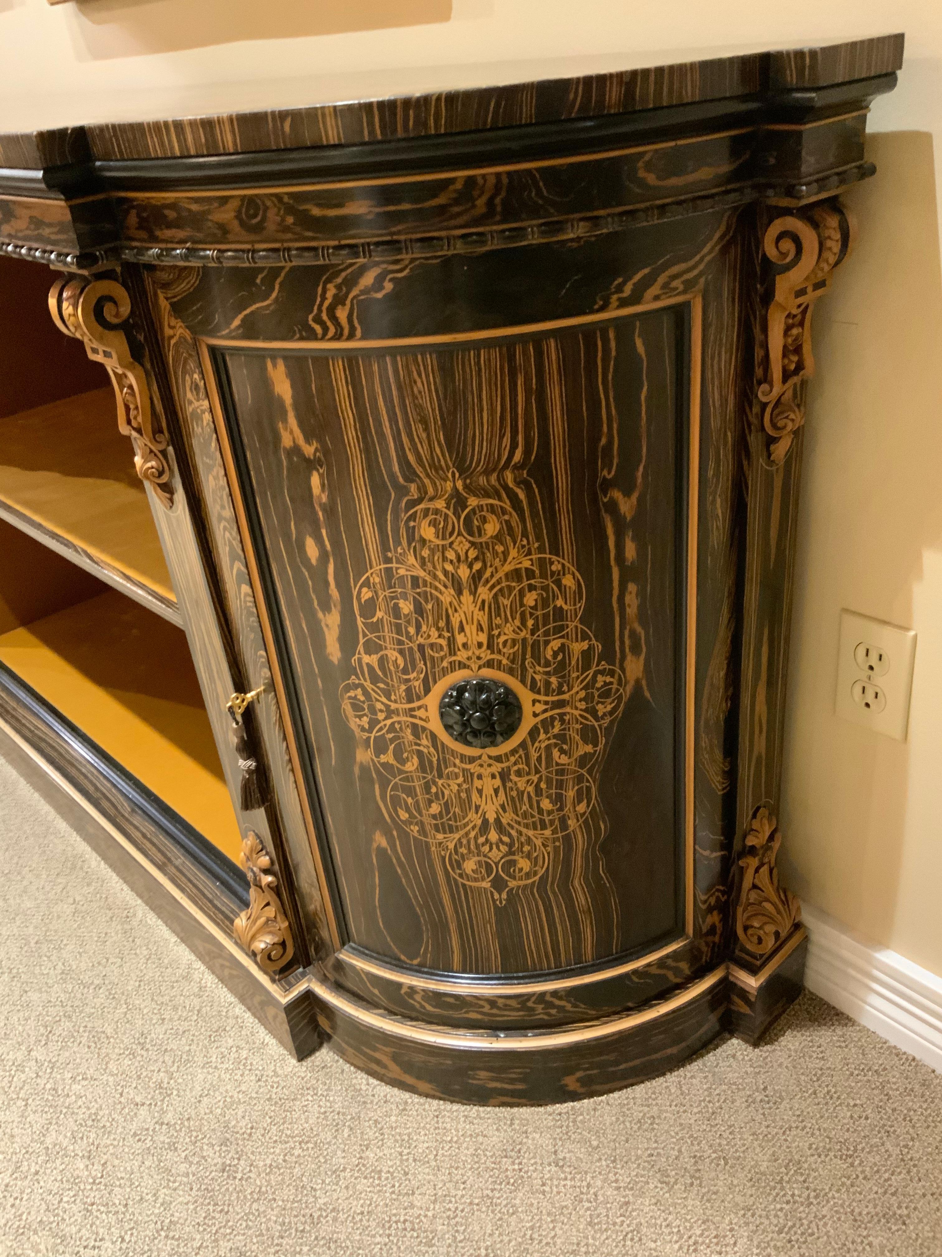 Louis XVI French Credenza / Sideboard, Calamander Wood and Satin Wood Inlay, Circa 1890 For Sale