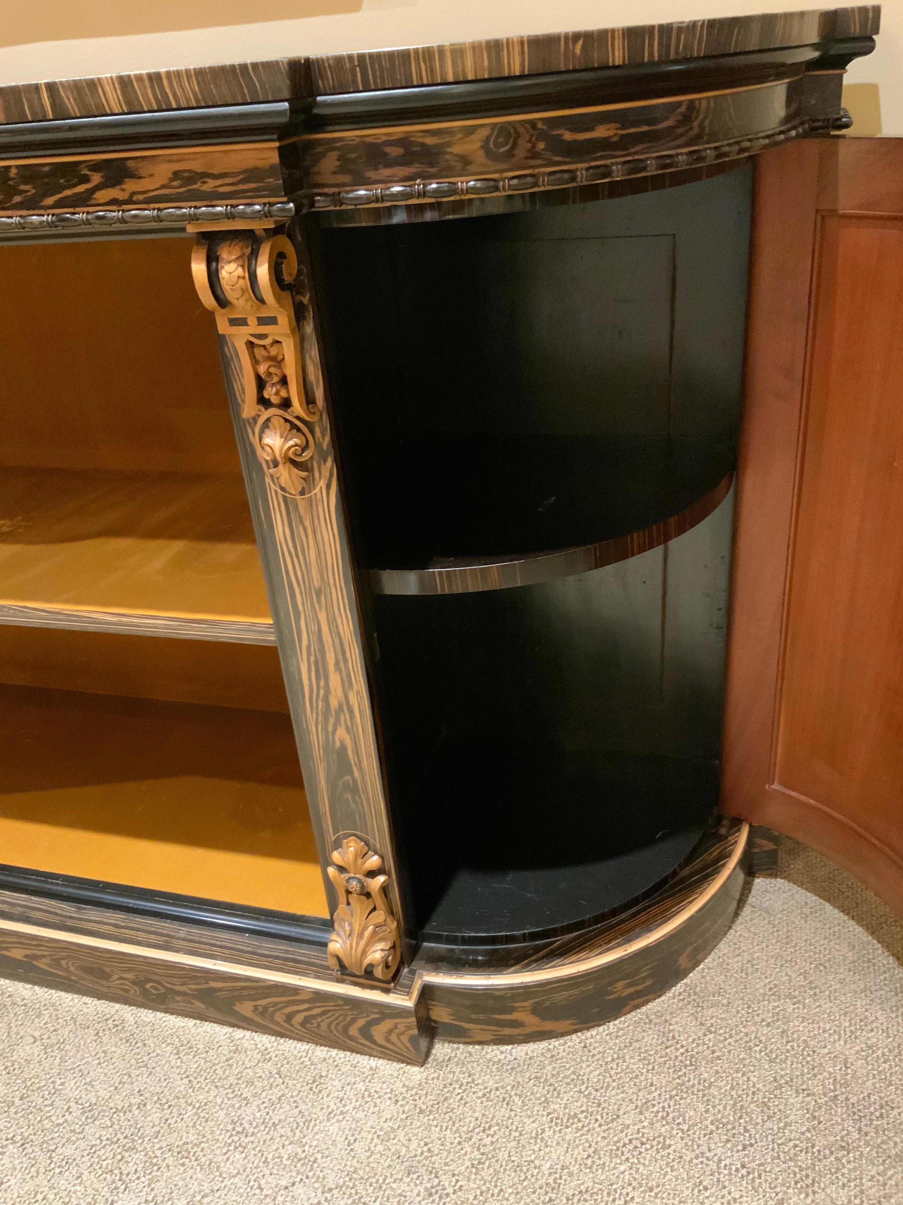 French Credenza / Sideboard, Calamander Wood and Satin Wood Inlay, Circa 1890 In Good Condition For Sale In Houston, TX