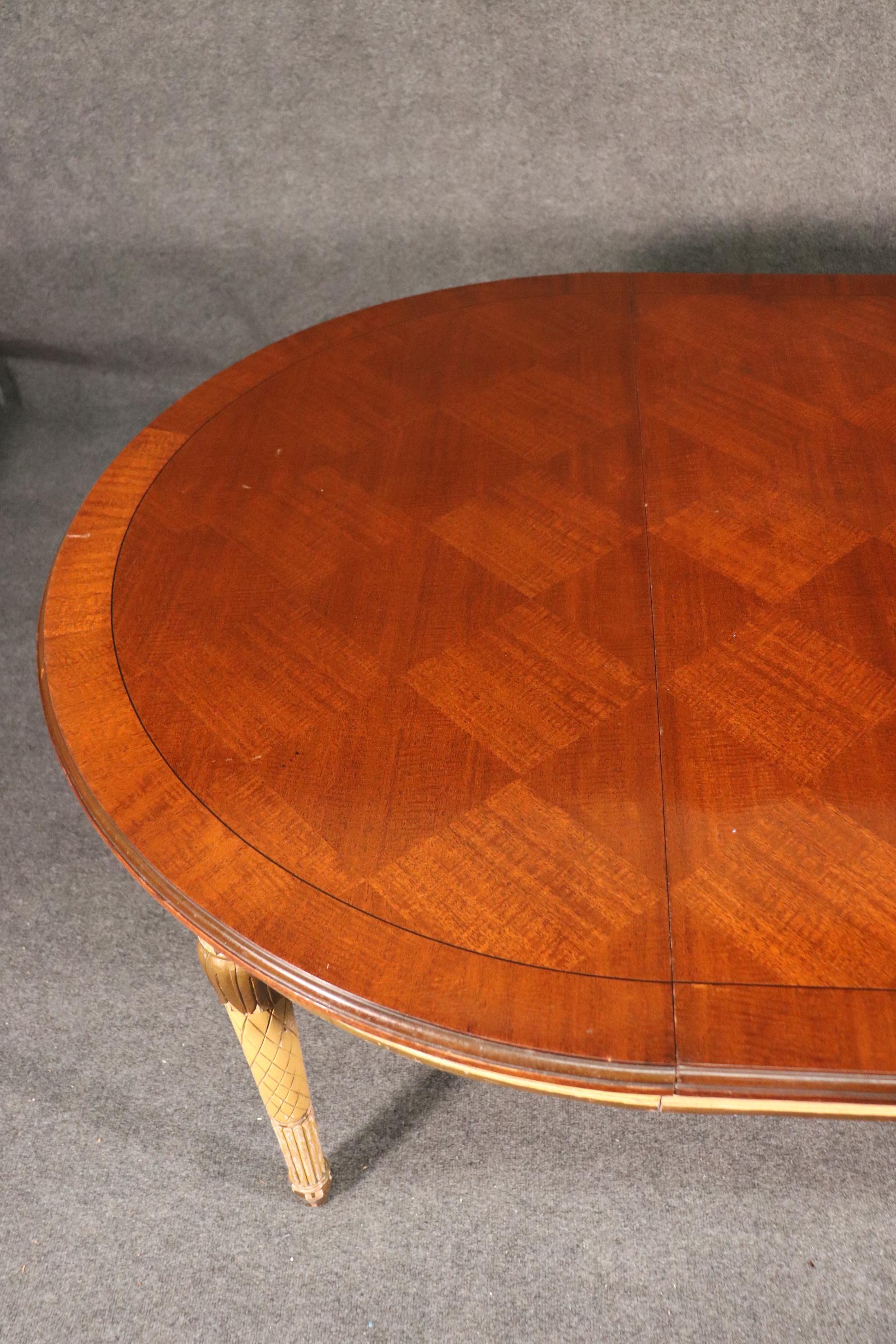 French Crème Paint and Gilded Parquet Top Round to Oval Louis XVI Dining Table 8