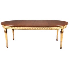 French Crème Paint and Gilded Parquet Top Round to Oval Louis XVI Dining Table