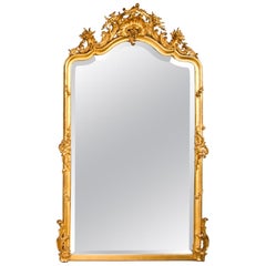 French Crested Antique Gilded Mirror
