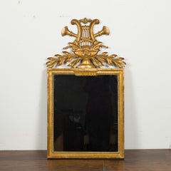 French Crested Giltwood Mirror with Carved Music Allegory, circa 1900
