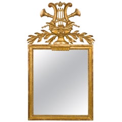 French Crested Giltwood Mirror with Carved Music Allegory, circa 1900