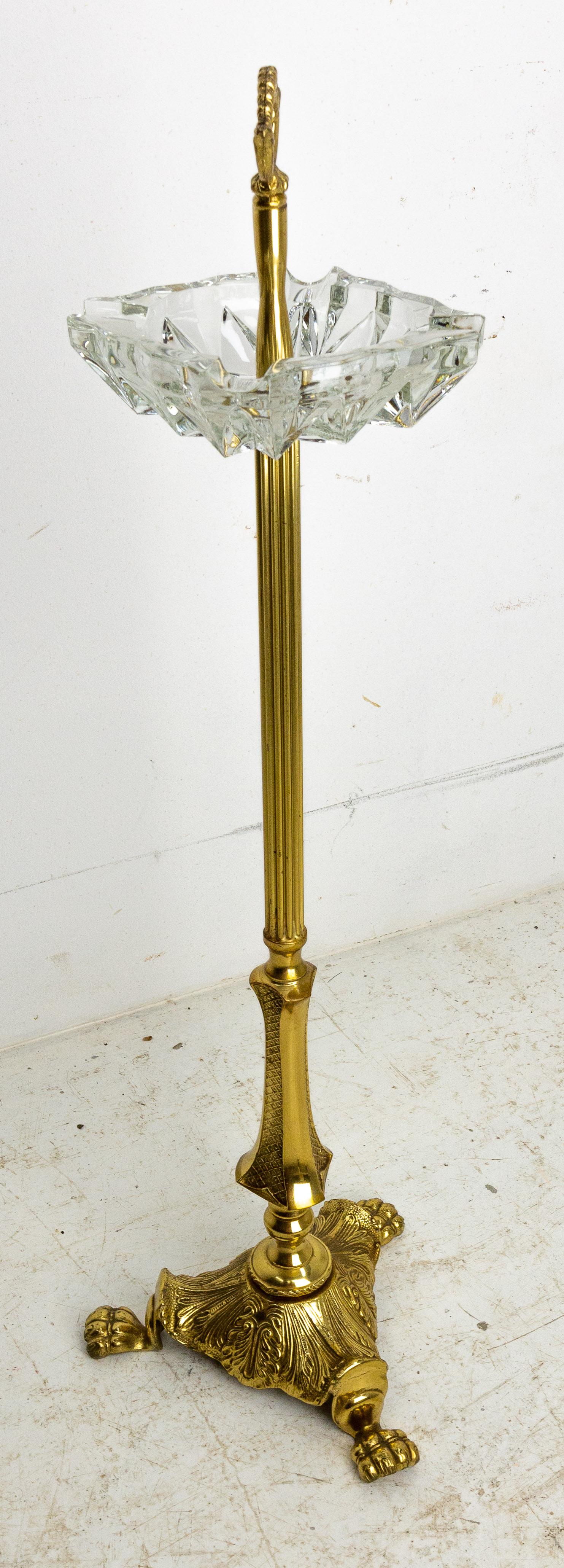 Mid-Century Modern French Cristalline Ashtray Brass Stand-Mounted Lion Feet, Midcentury