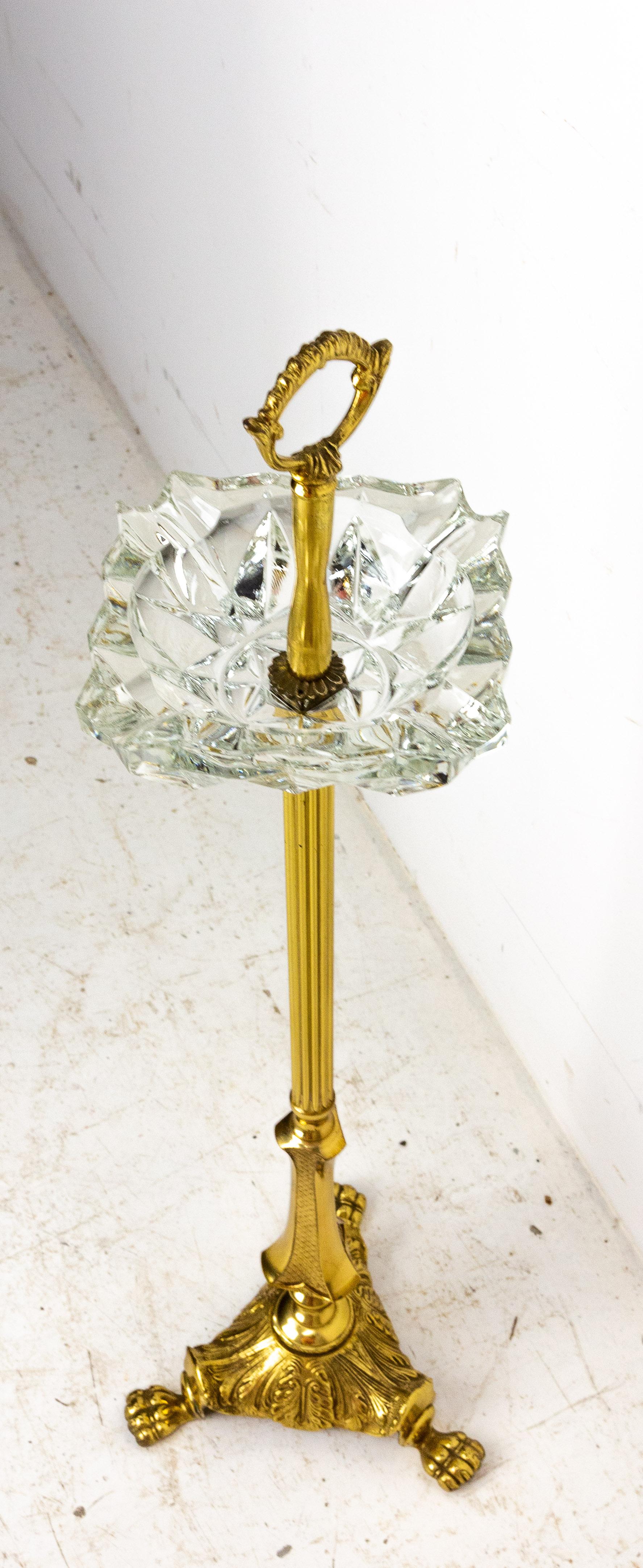 20th Century French Cristalline Ashtray Brass Stand-Mounted Lion Feet, Midcentury