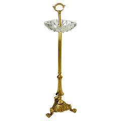 French Cristalline Ashtray Brass Stand-Mounted Lion Feet, Midcentury