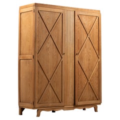 French Croisillon Armoire in Natural Oak, 1950s