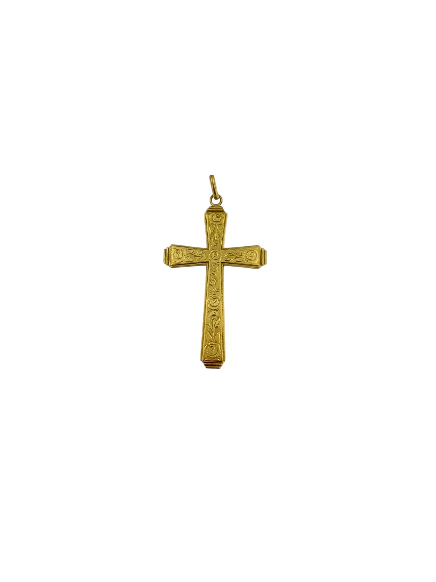 Moderno Croce francese in oro giallo 18 carati con design floreale in vendita