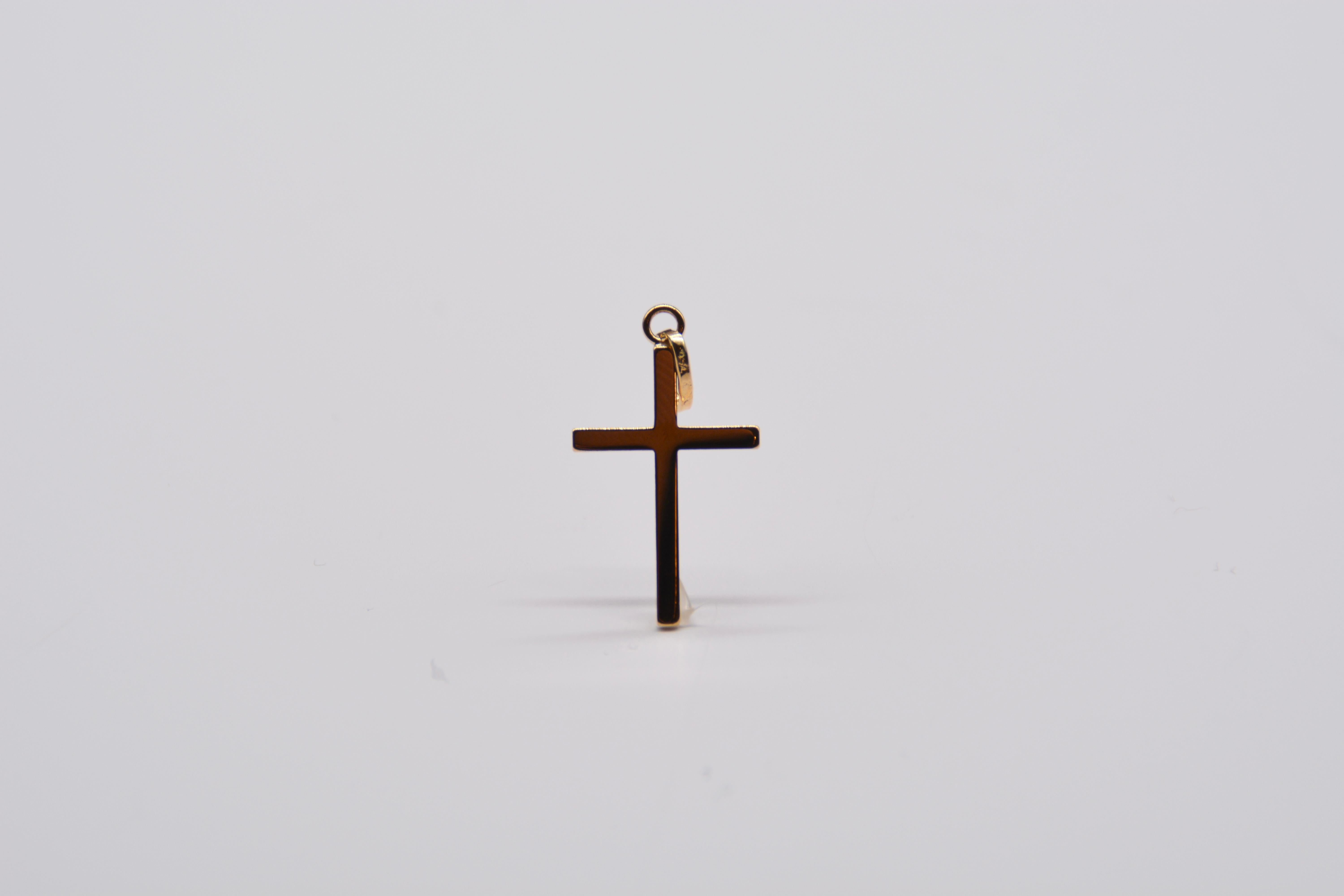 Artisan French Cross Pendant Gold Yellow Thin For Sale