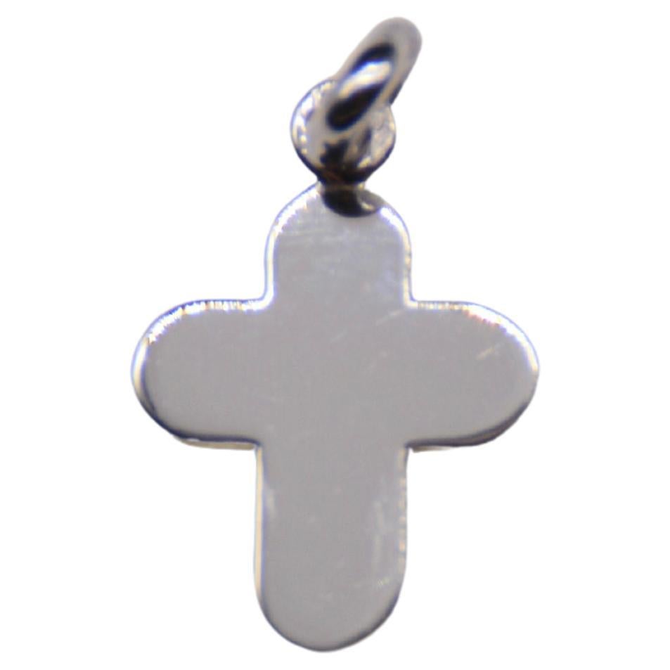 French Cross Pendant Small Model Round in White Gold
