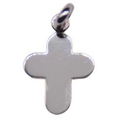 French Cross Pendant Small Model Round in White Gold