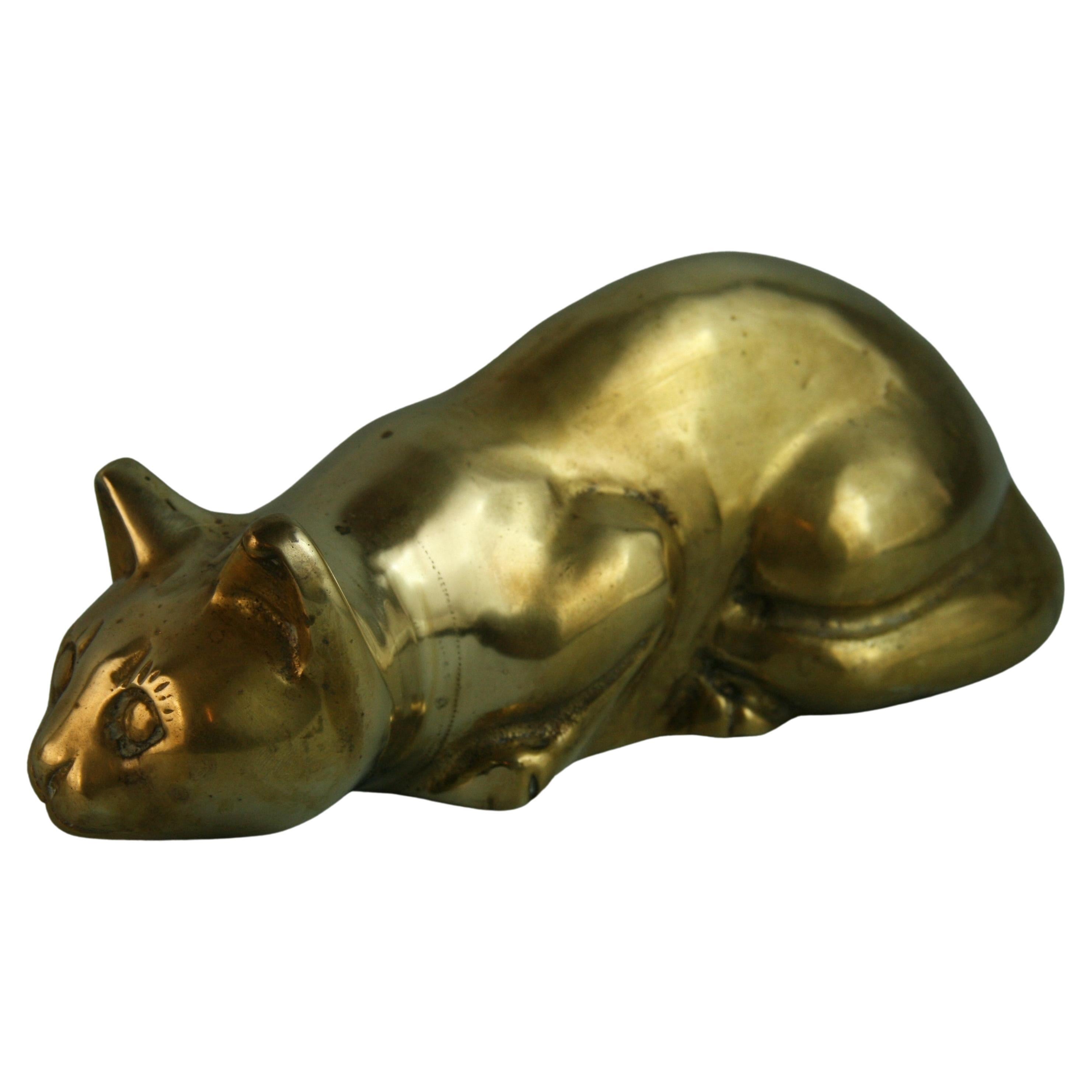 1204 French solid brass cat sculpture.