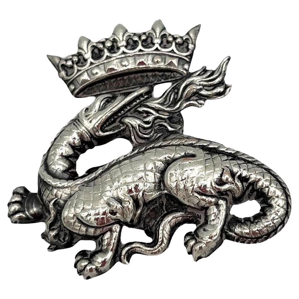 Pendentif dragon couronné français en argent, emblème héraldique du roi François 1er