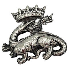 Pendentif dragon couronné français en argent, emblème héraldique du roi François 1er