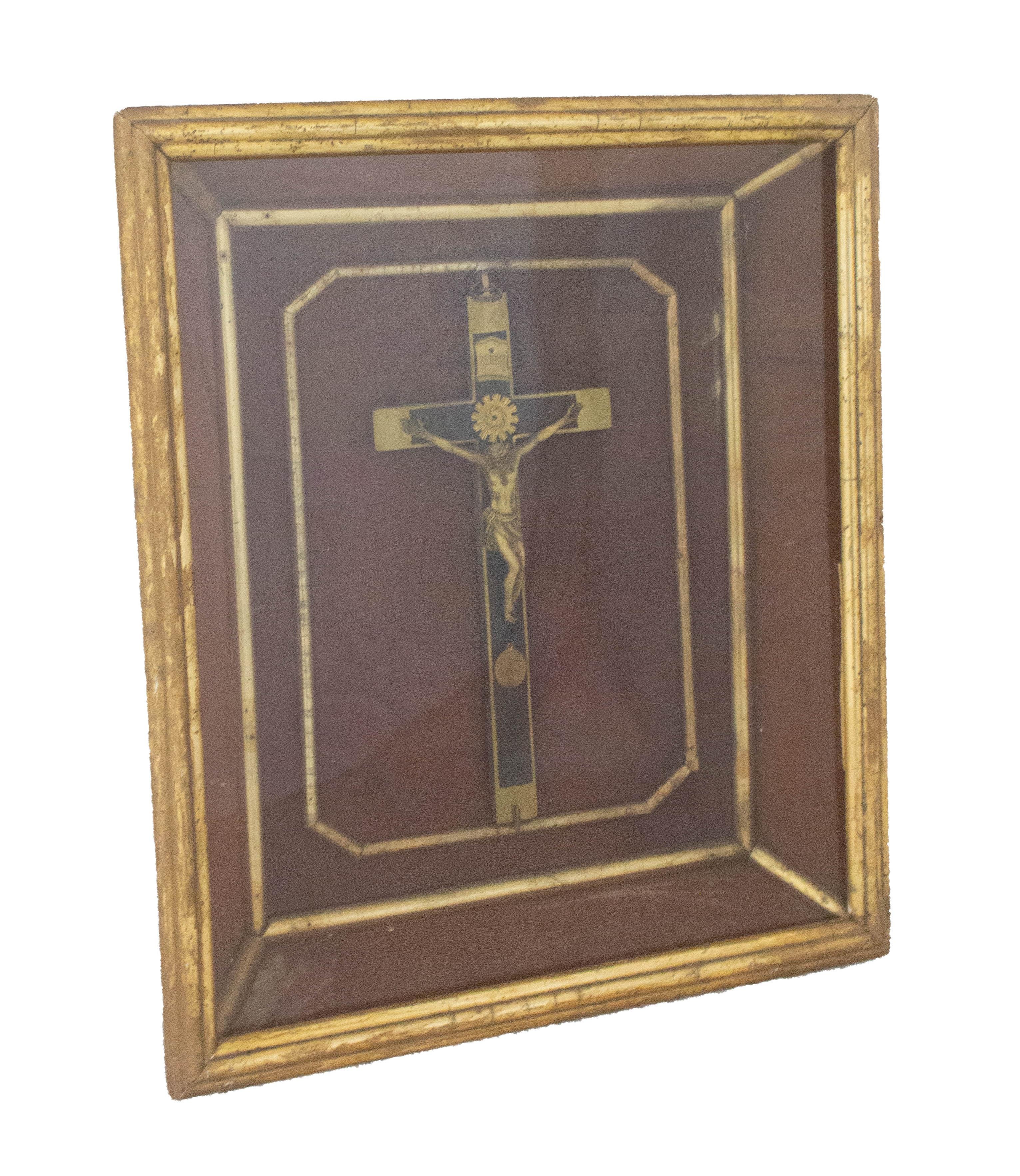 Napoleon III French Crucifix Vitrine and Frame, Late 19th Century For Sale